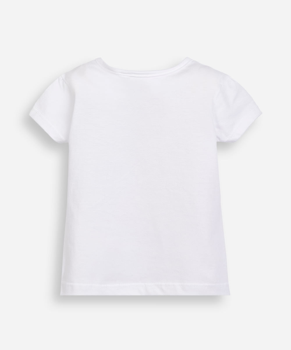 camiseta de algodão infantil stitch e angel com bolsinha off white