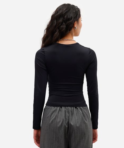 blusa feminina de poliamida franzida  preto