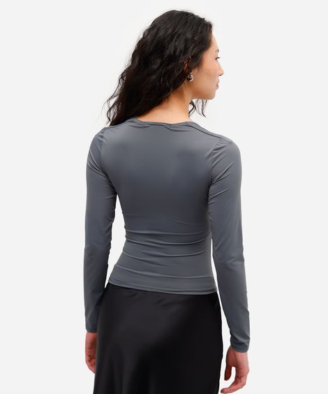 blusa feminina de poliamida franzida cinza
