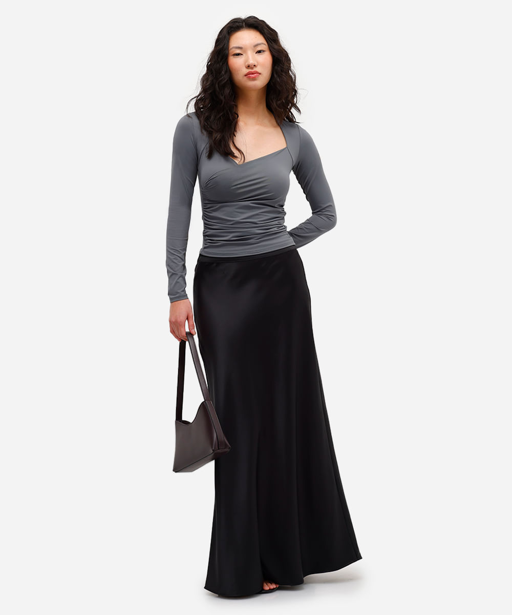 blusa feminina de poliamida franzida cinza