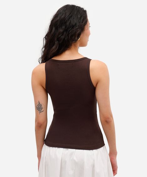 regata feminina de algodão decote quadrado - marrom escuro