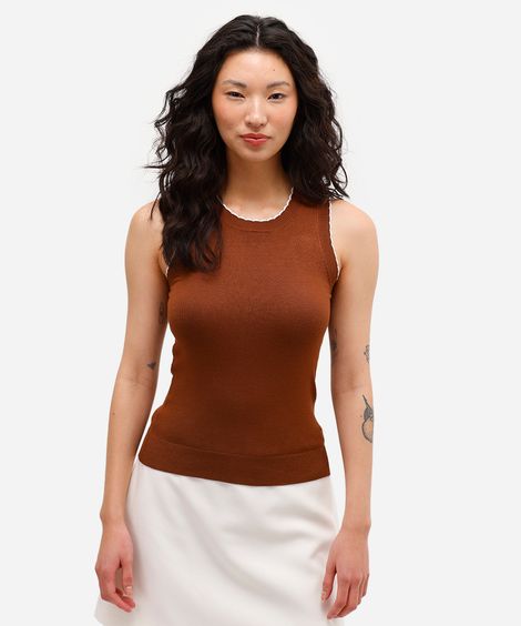 regata feminina de tricot marrom