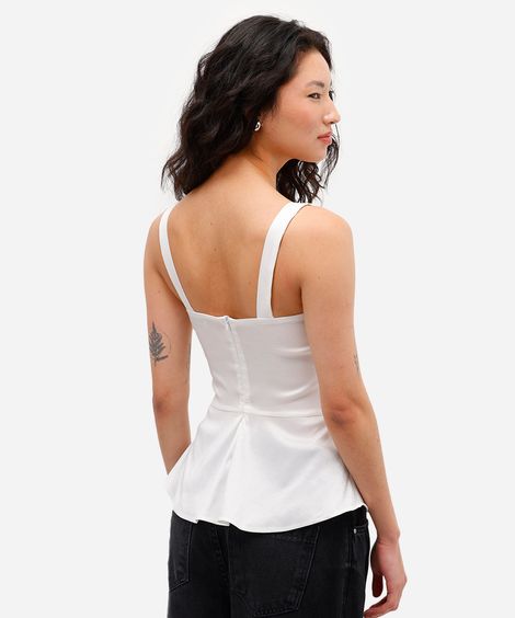 regata peplum feminina de tafetá decote quadrado off white