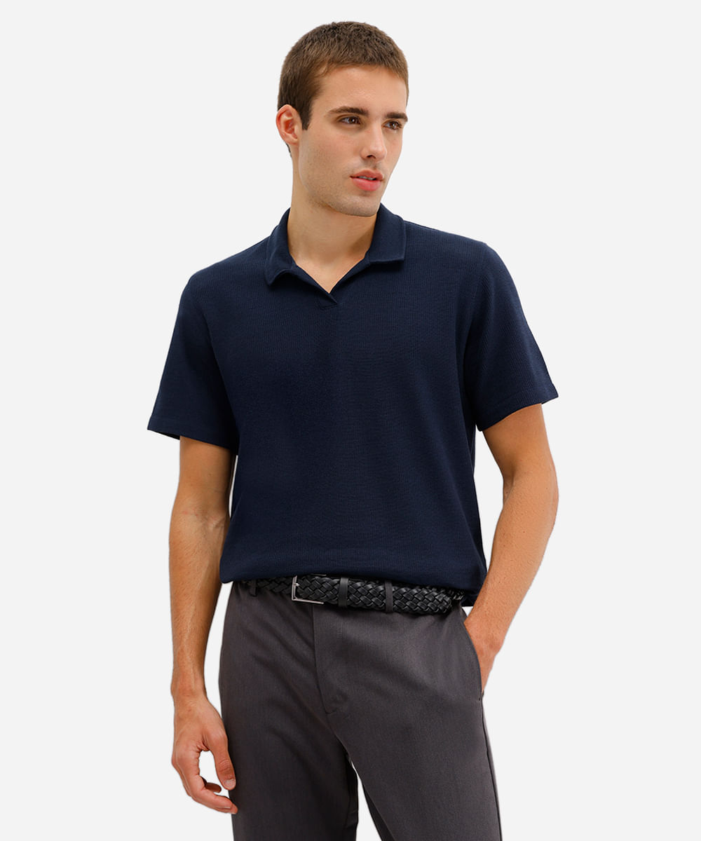 polo comfort texturizada azul