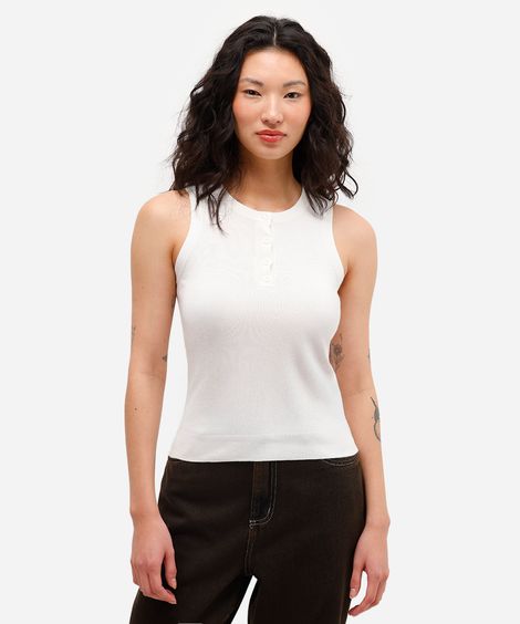 regata feminina de tricot com botões off white