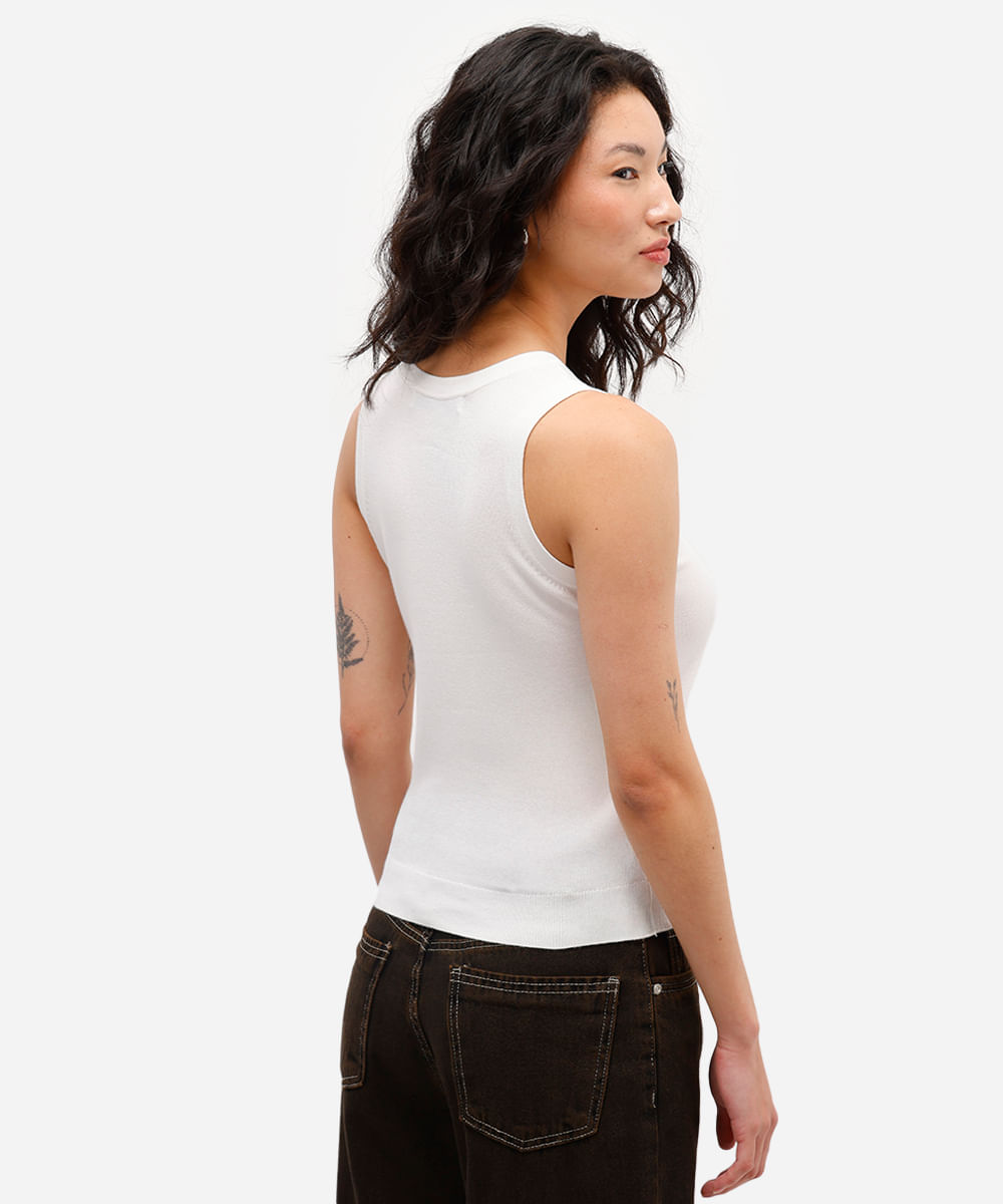 regata feminina de tricot com botões off white