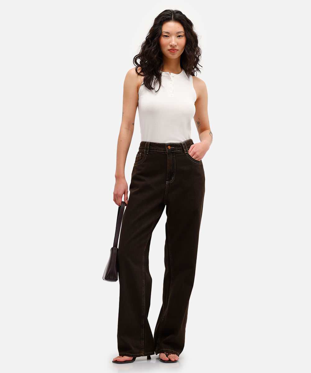 regata feminina de tricot com botões off white