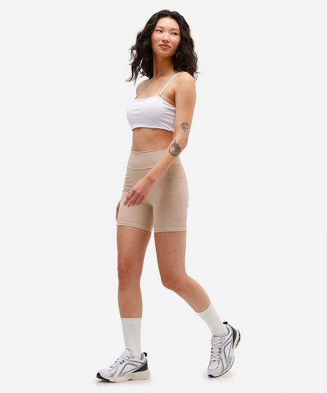 bermuda feminina com bolso esportiva bege