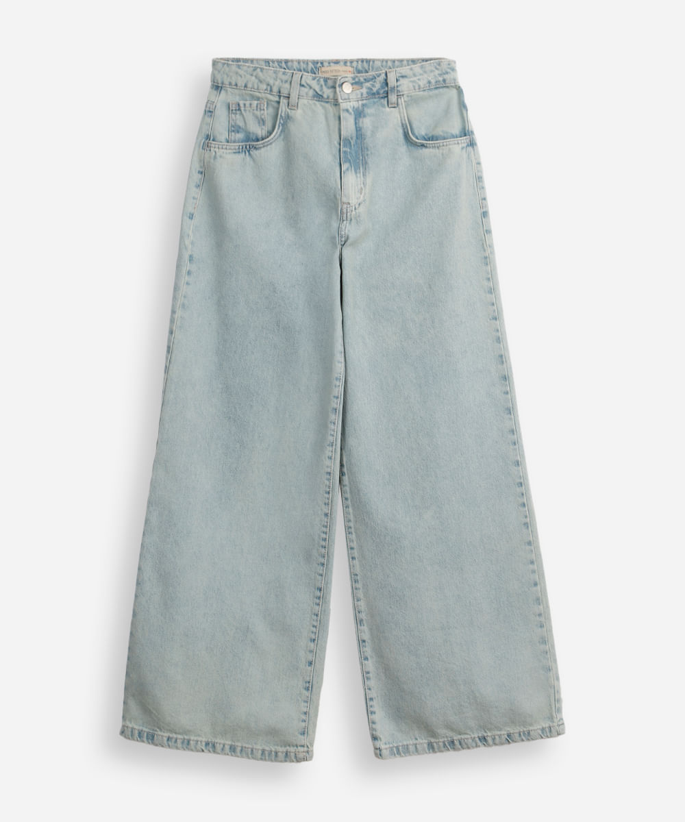 calça wide leg juvenil jeans azul