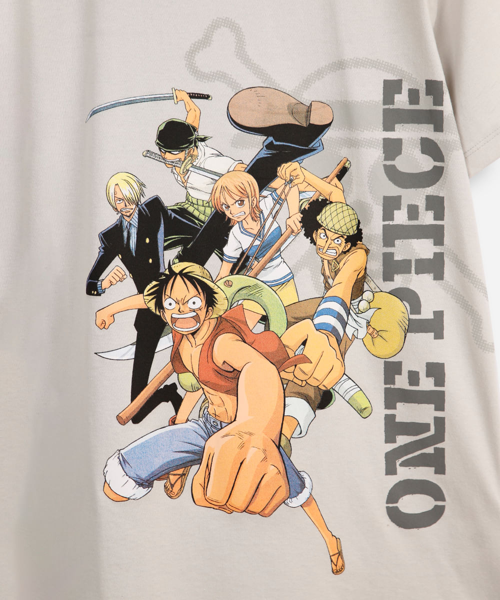 camiseta de algodão juvenil manga curta one piece cinza