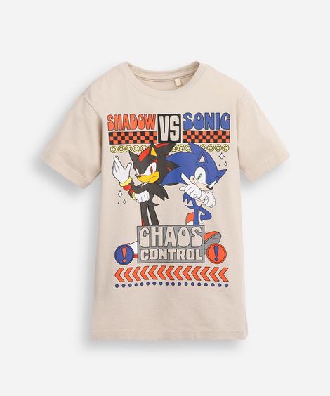 camiseta de algodão infantil manga curta sonic bege