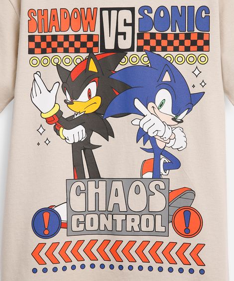 camiseta de algodão infantil manga curta sonic bege