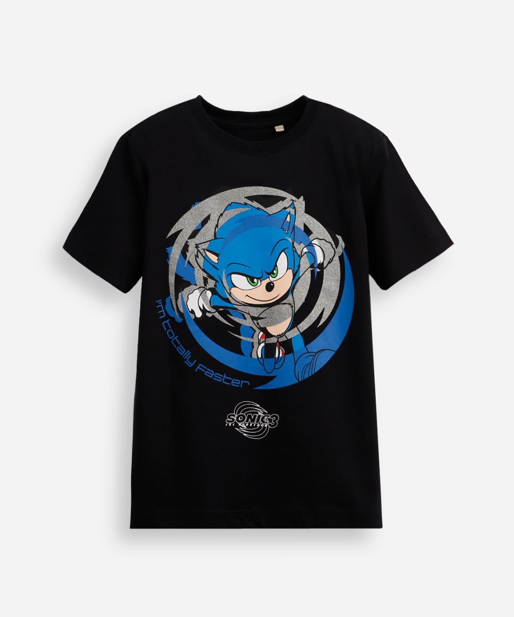 camiseta de algodão infantil manga curta sonic preta