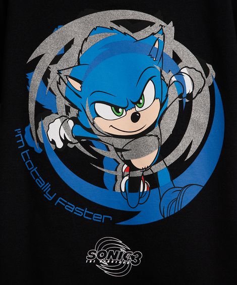 camiseta de algodão infantil manga curta sonic preta