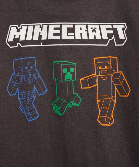 camiseta de algodão infantil manga curta minecraft cinza