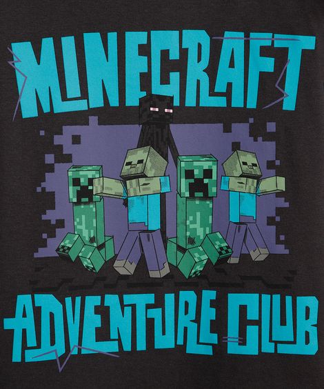 camiseta de algodão infantil manga curta minecraft cinza