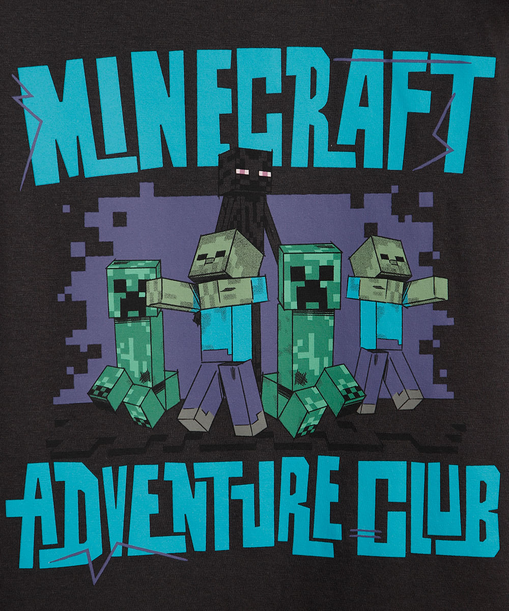 camiseta de algodão infantil manga curta minecraft cinza