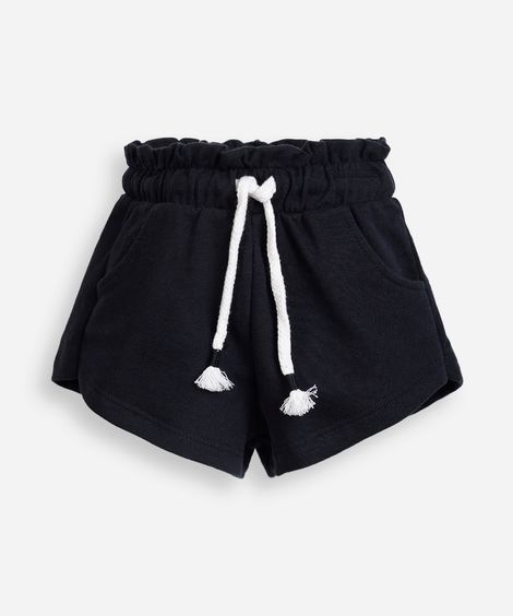 short infantil de moletom sem felpa cós elástico preto