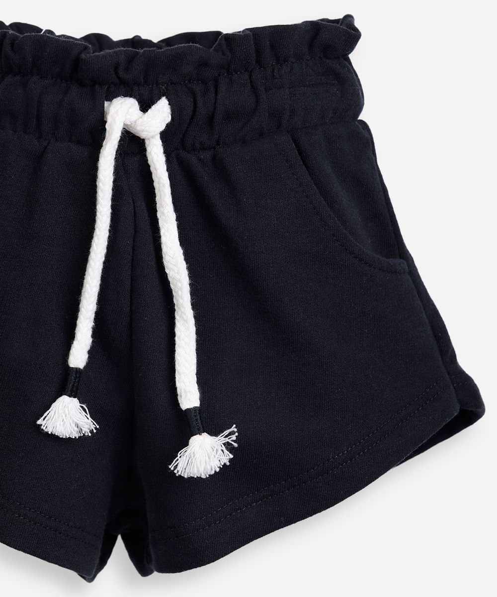 short infantil de moletom sem felpa cós elástico preto