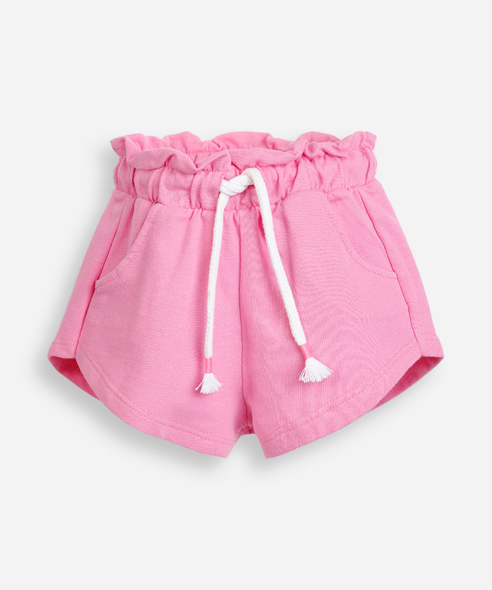 short infantil de moletom sem felpa cós elástico rosa