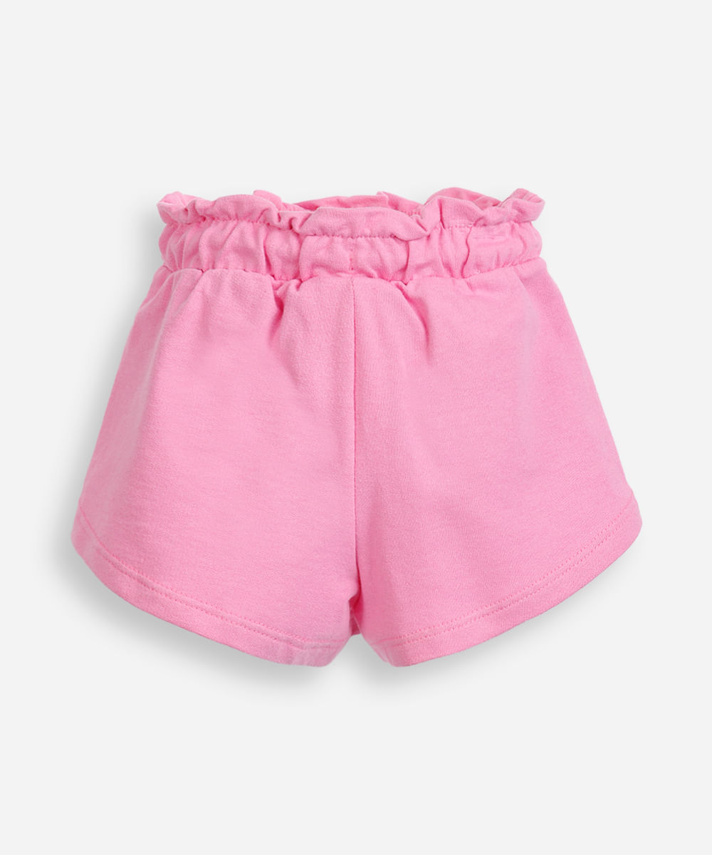 short infantil de moletom sem felpa cós elástico rosa