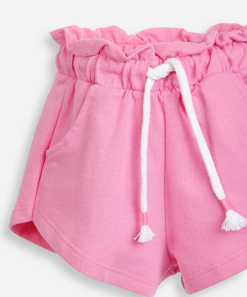 short infantil de moletom sem felpa cós elástico rosa