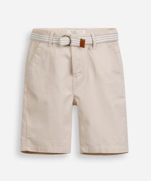 bermuda infantil de sarja com cinto  kaki - bege claro