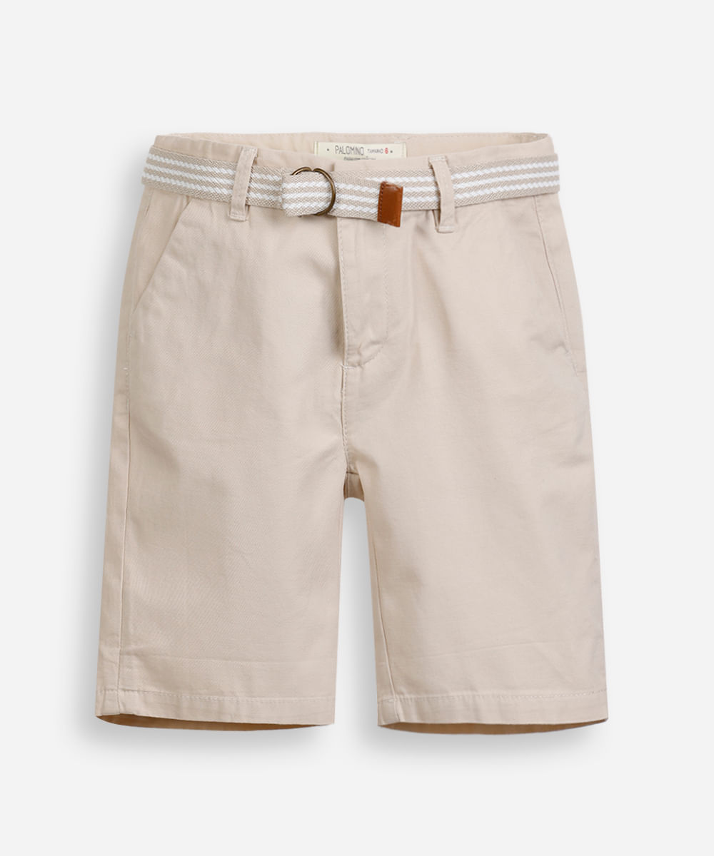 bermuda infantil de sarja com cinto  kaki - bege claro