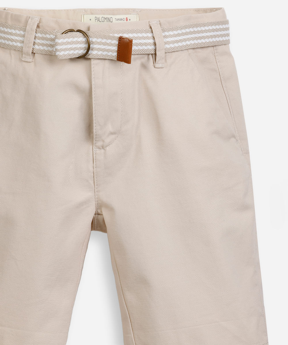 bermuda infantil de sarja com cinto  kaki - bege claro