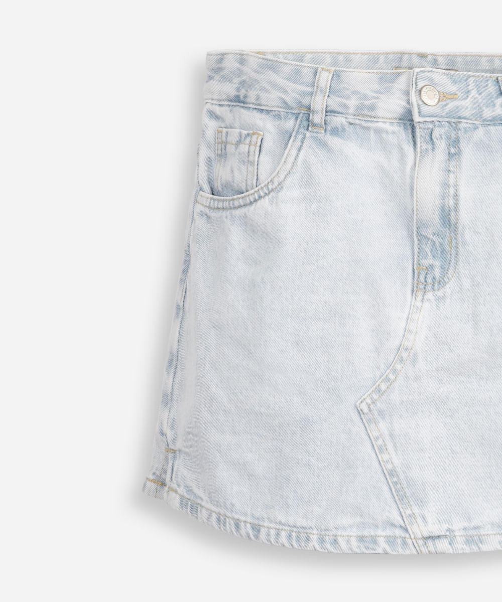 short saia juvenil jeans azul
