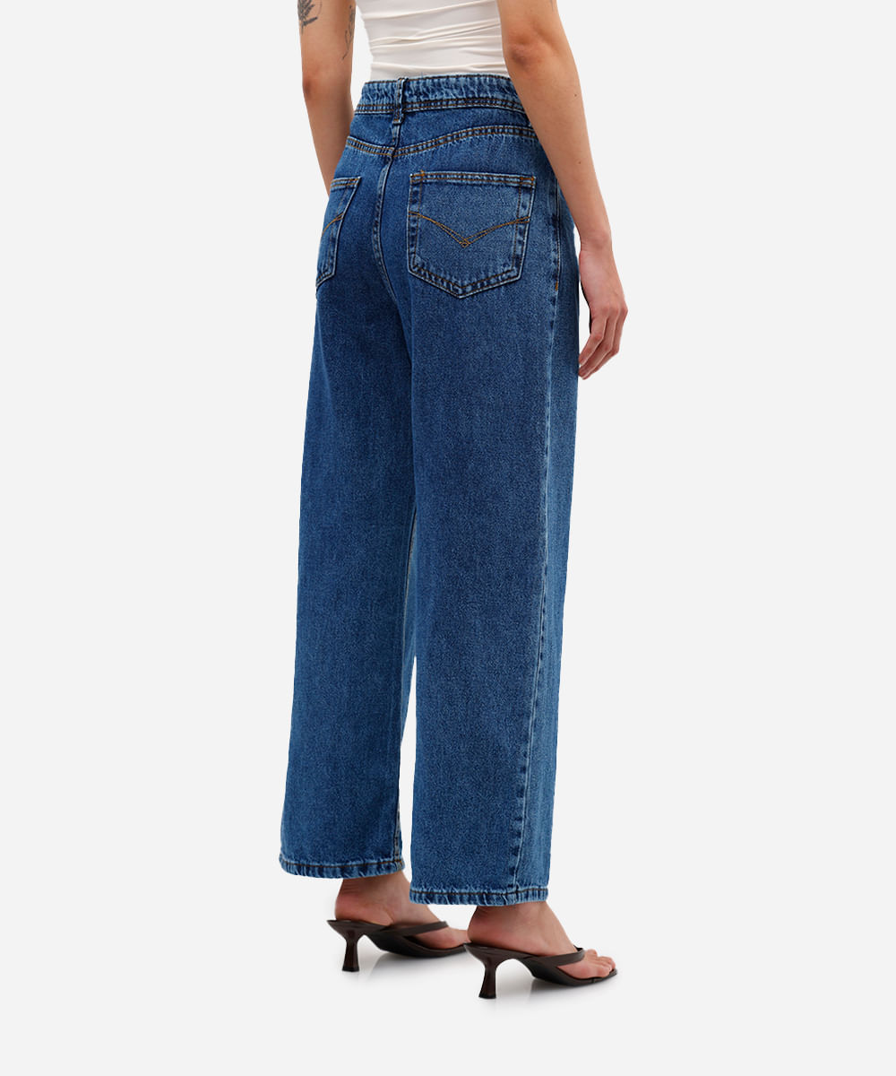 calça wide leg cropped feminina jeans cintura alta azul