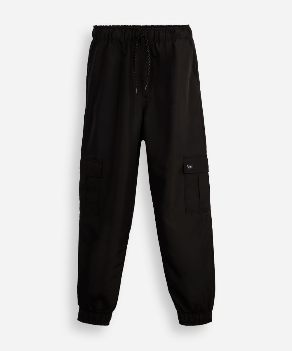 calça jogger juvenil com bolso cargo preta