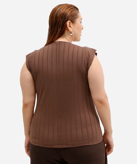 blusa muscle feminina canelada plus size marrom