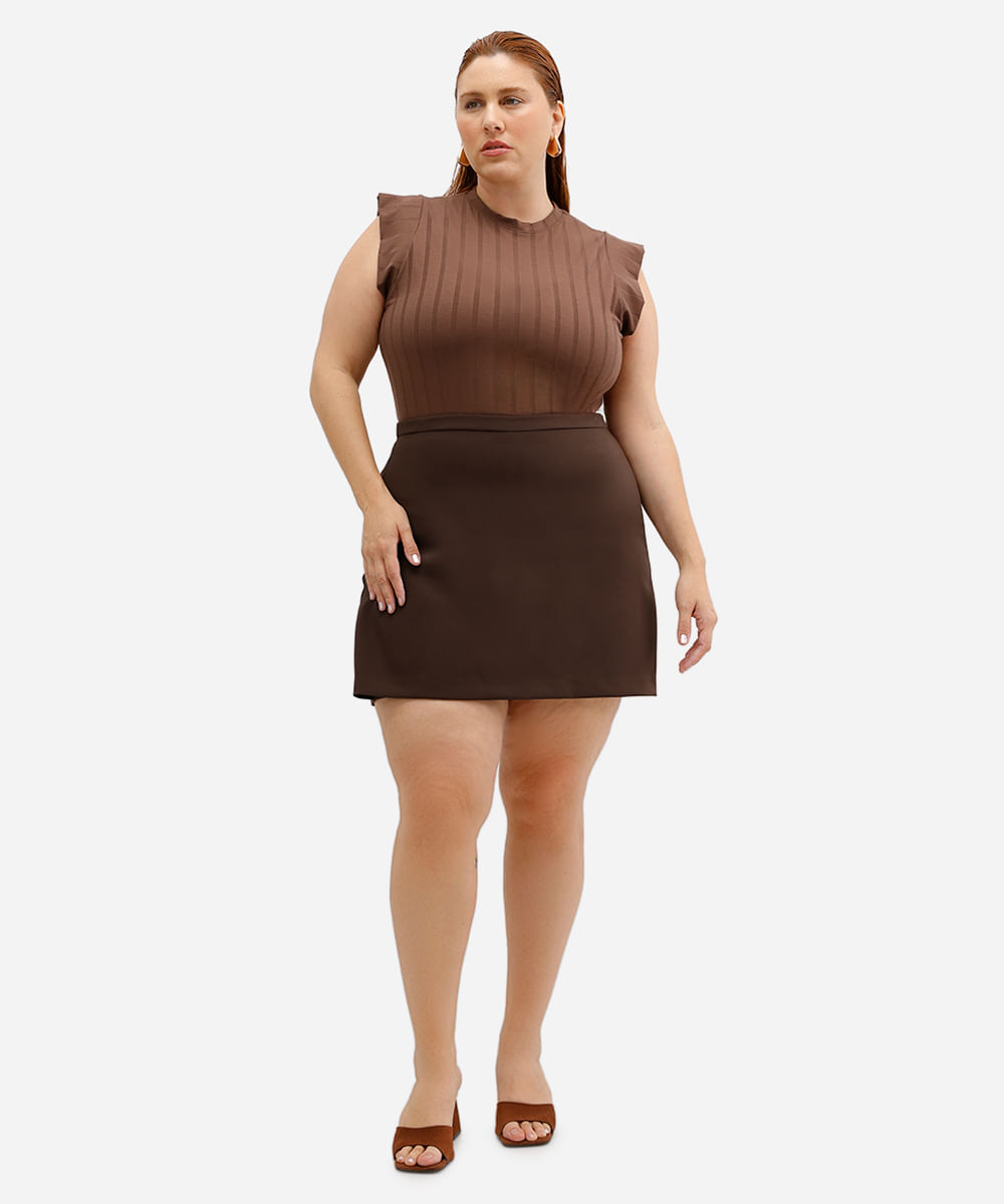 blusa muscle feminina canelada plus size marrom