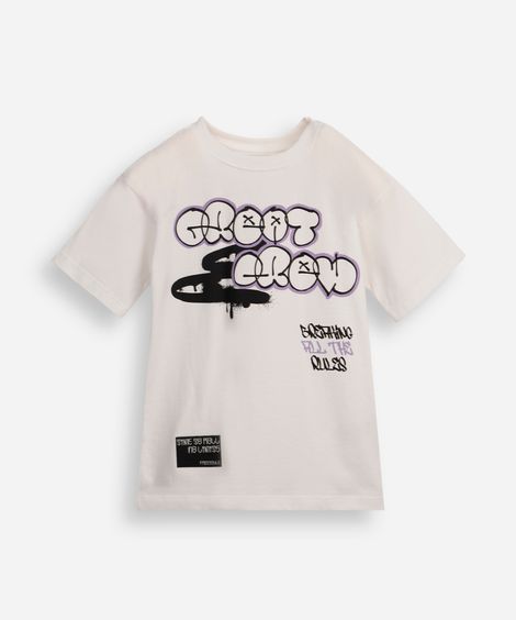 camiseta oversized infantil manga curta com grafite branca