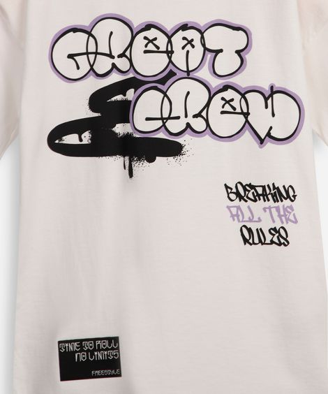 camiseta oversized infantil manga curta com grafite branca