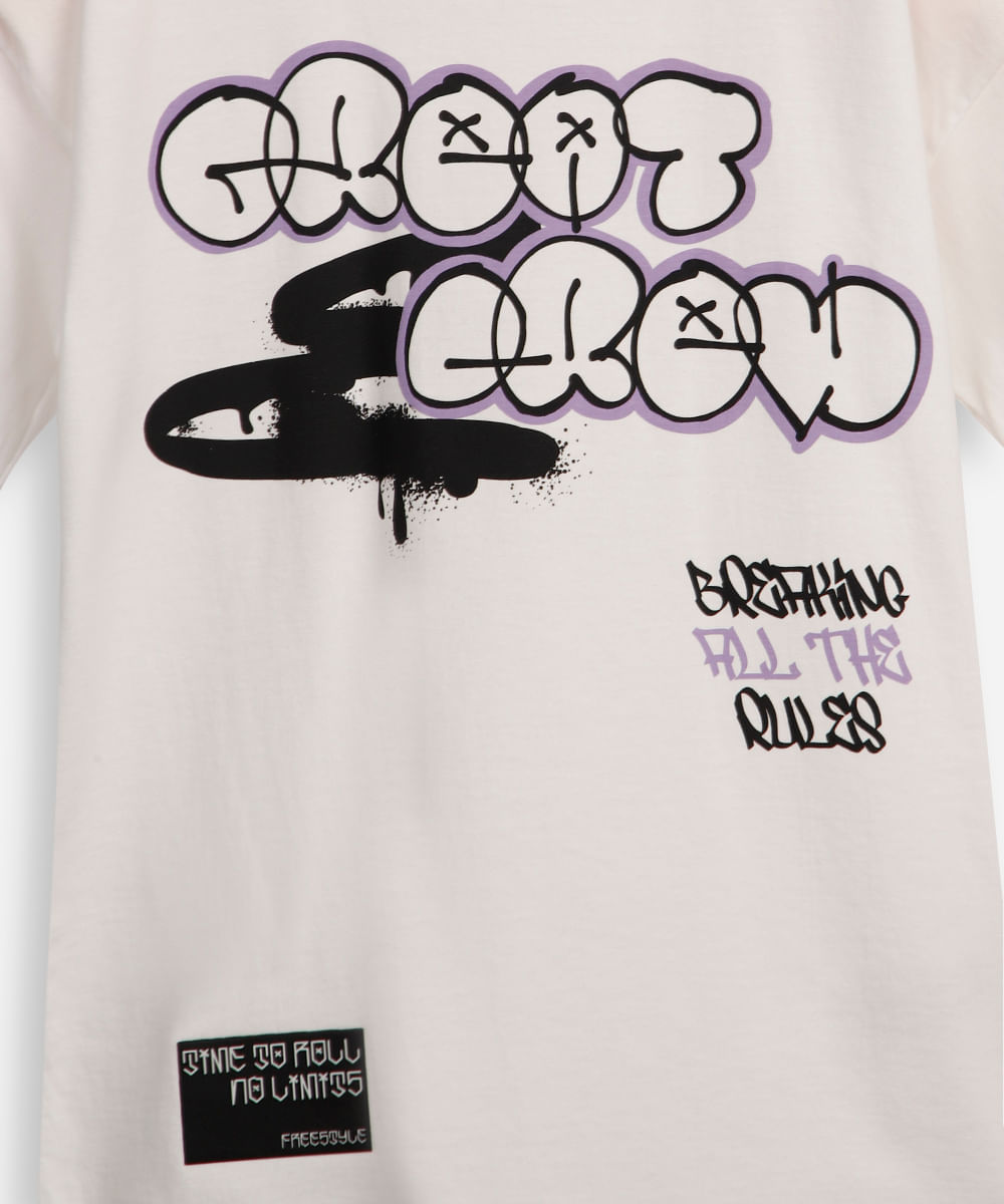 camiseta oversized infantil manga curta com grafite branca