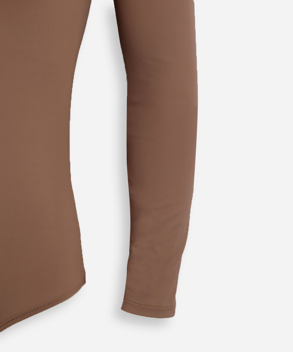 body juvenil manga longa decote quadrado marrom