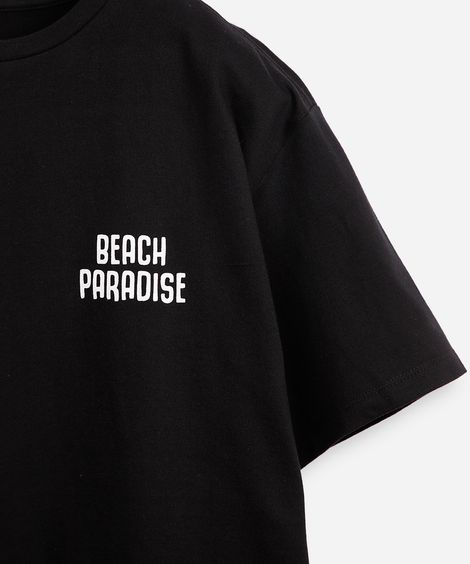 camiseta comfort de algodão juvenil beach paradise preta