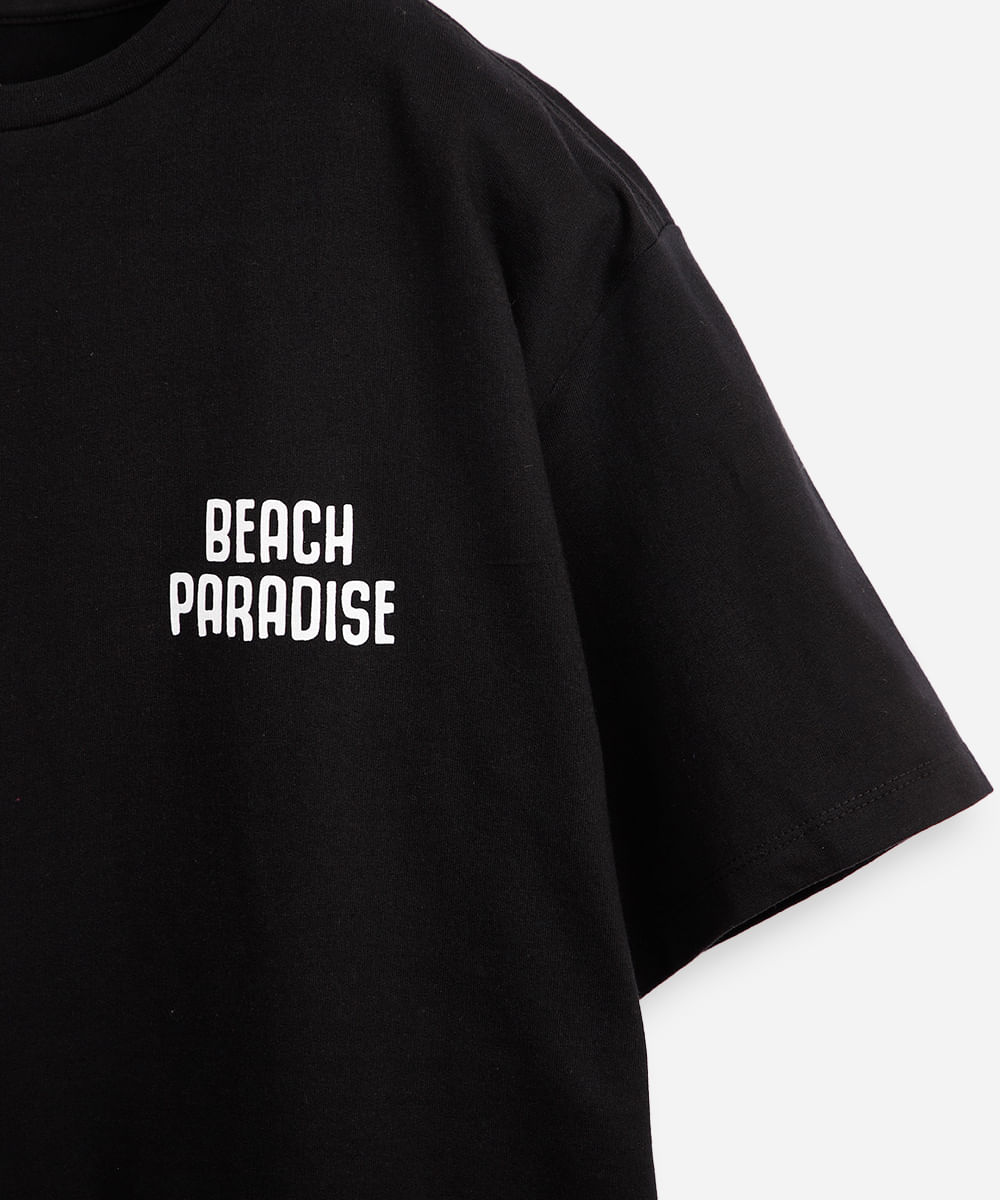 camiseta comfort de algodão juvenil beach paradise preta