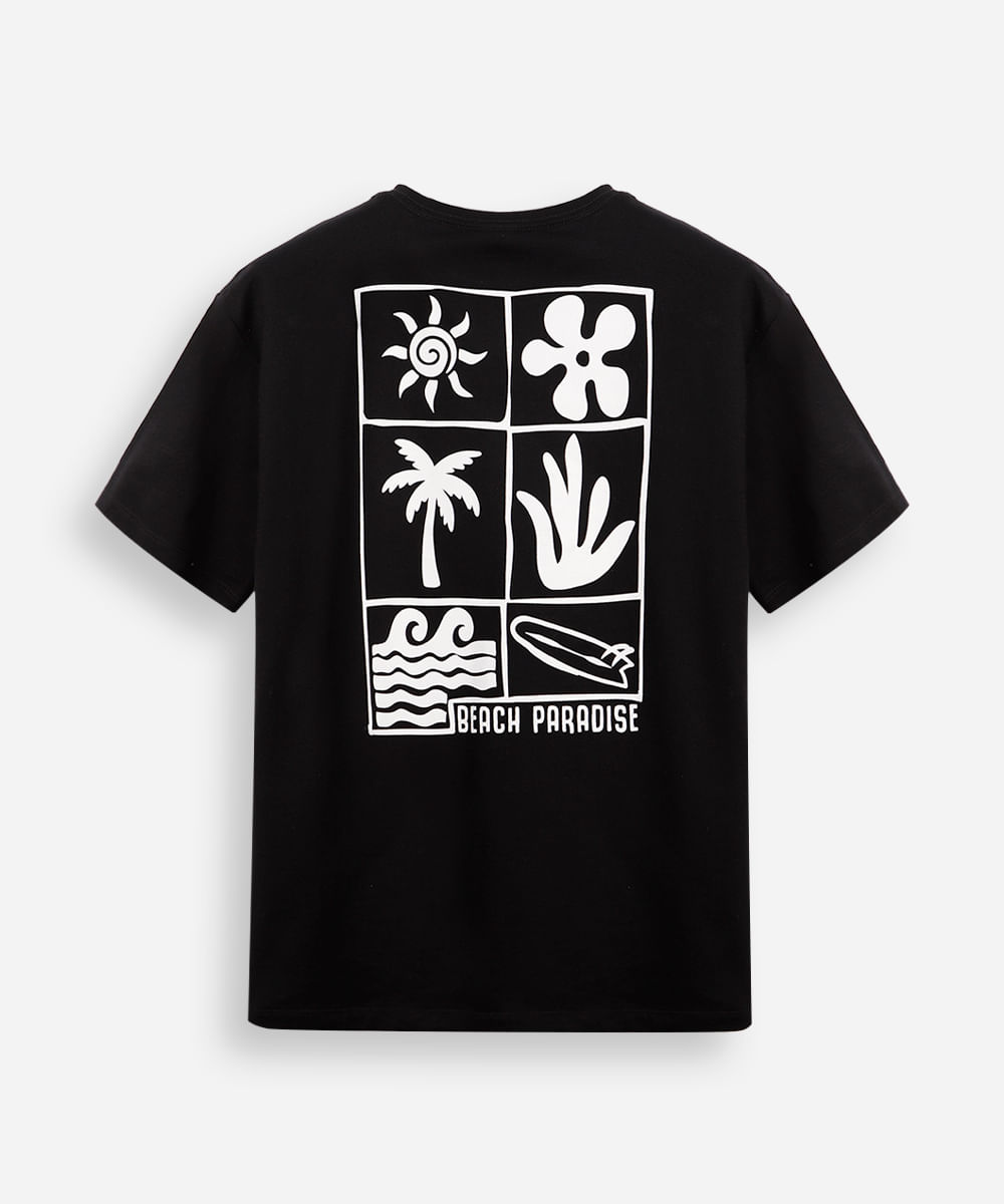 camiseta comfort de algodão juvenil beach paradise preta
