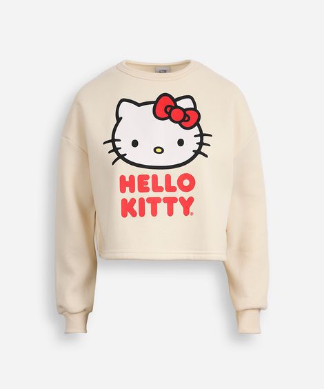cropped de moletom juvenil hello kitty bege