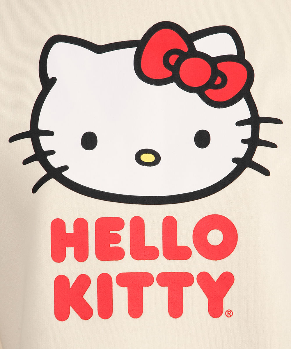 cropped de moletom juvenil hello kitty bege