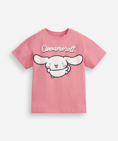 camiseta infantil de algodão manga curta cinnamoroll rosa