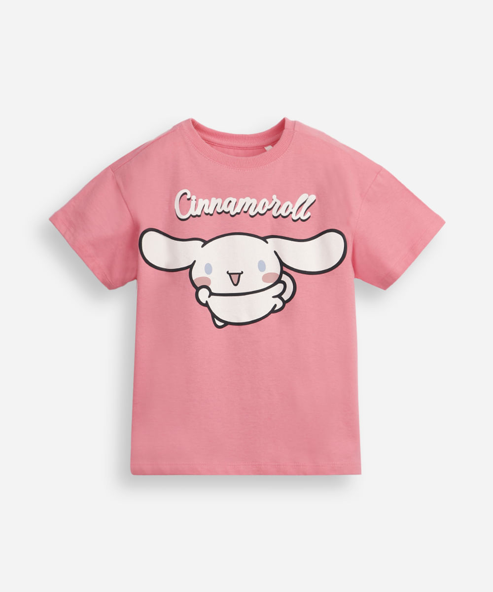 camiseta infantil de algodão manga curta cinnamoroll rosa