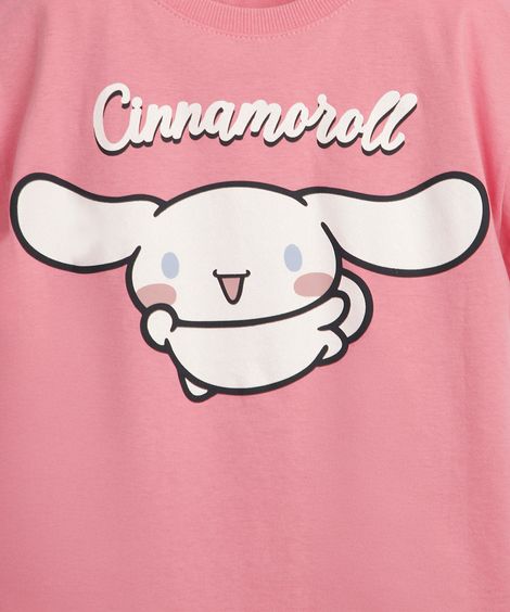 camiseta infantil de algodão manga curta cinnamoroll rosa