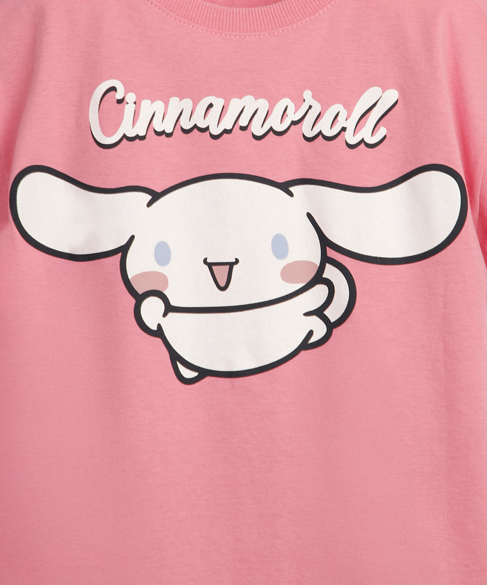 camiseta infantil de algodão manga curta cinnamoroll rosa