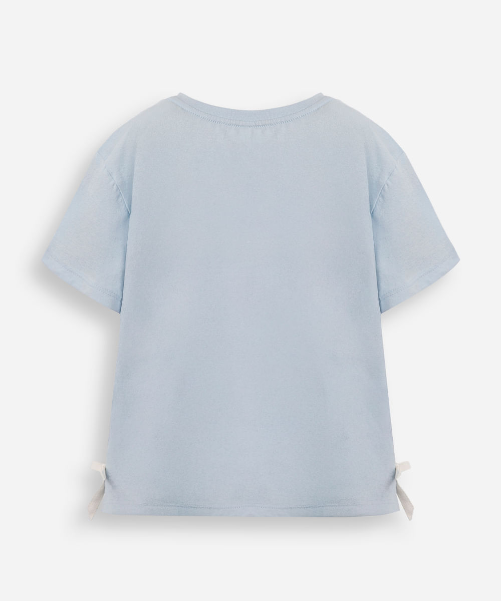 camiseta de algodão infantil lacinho na lateral azul