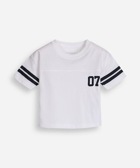camiseta de algodão infantil manga curta listrada off white
