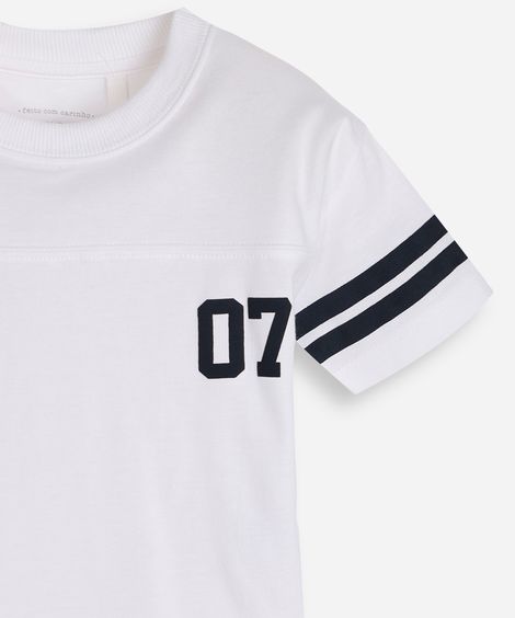camiseta de algodão infantil manga curta listrada off white